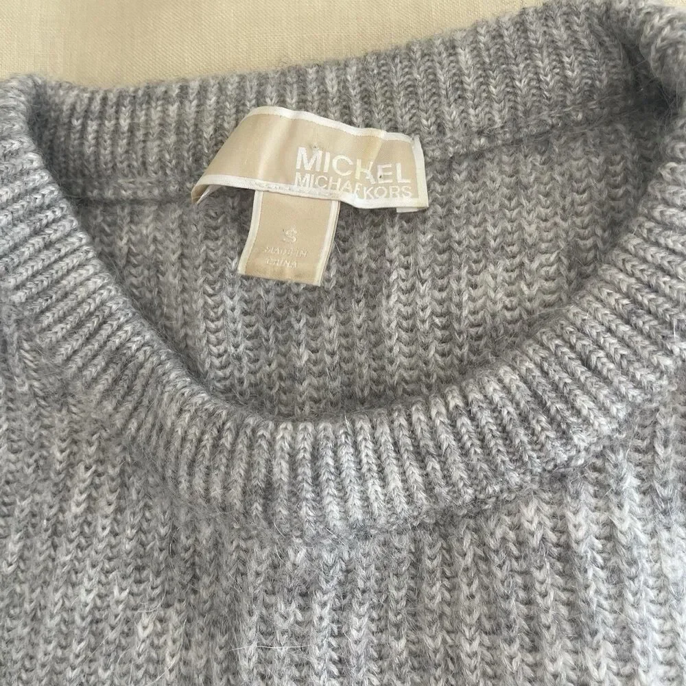 Michael Kors cold shoulder flounce Mohair Blend Gray Knit Ribbed Sweater size S